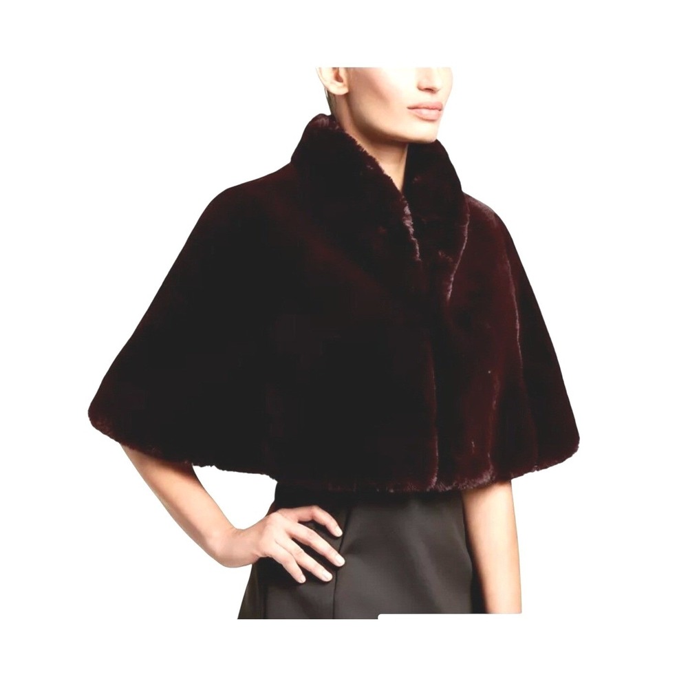Betsey Johnson Faux-Fur Capelet Cape Maroon Wine Faux Fur Cropped Plush Shrug 1X